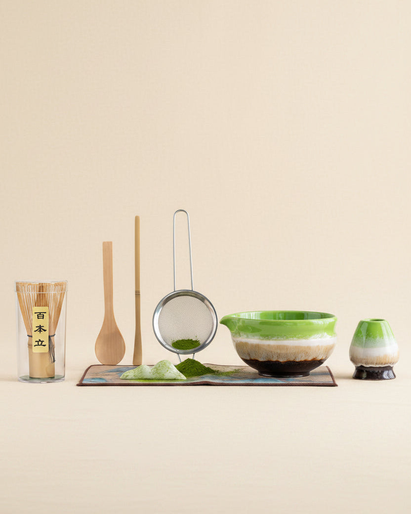 Bamboo Ritual matcha ceremony sets showing tools for whisked tea