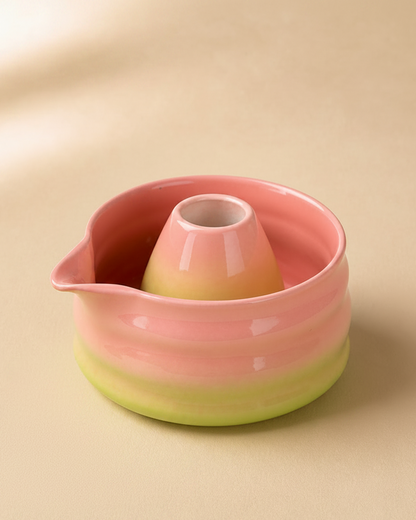 Dawn Blend gradient bowl with the whisk holder nested inside, front view