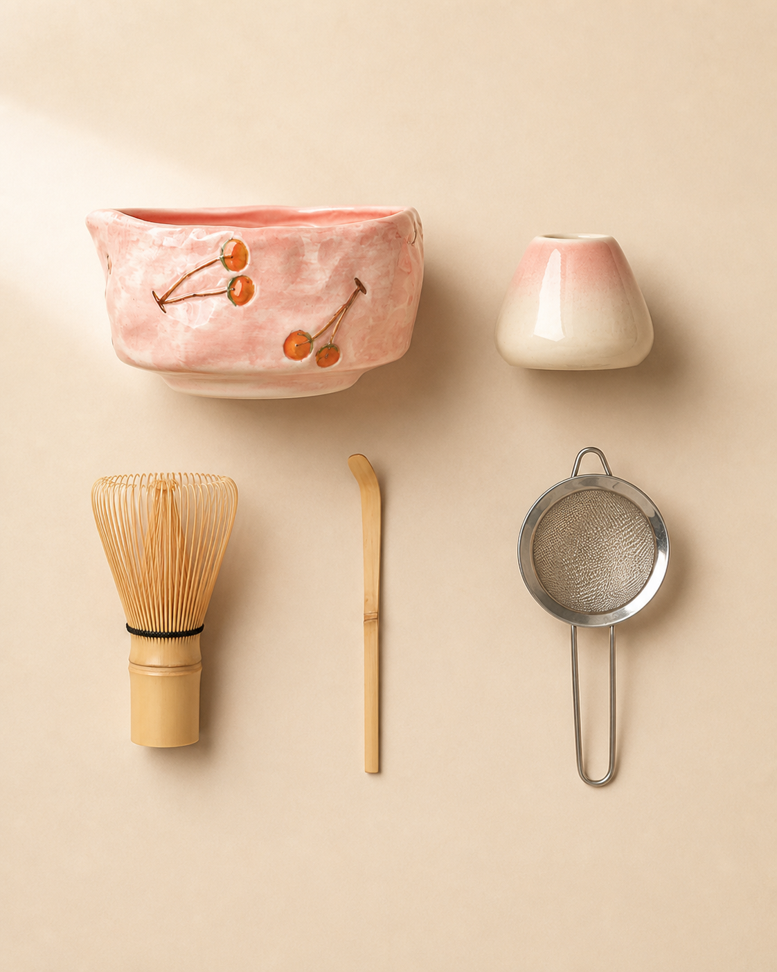 Cherry Willow matcha ceremony set size and component overview