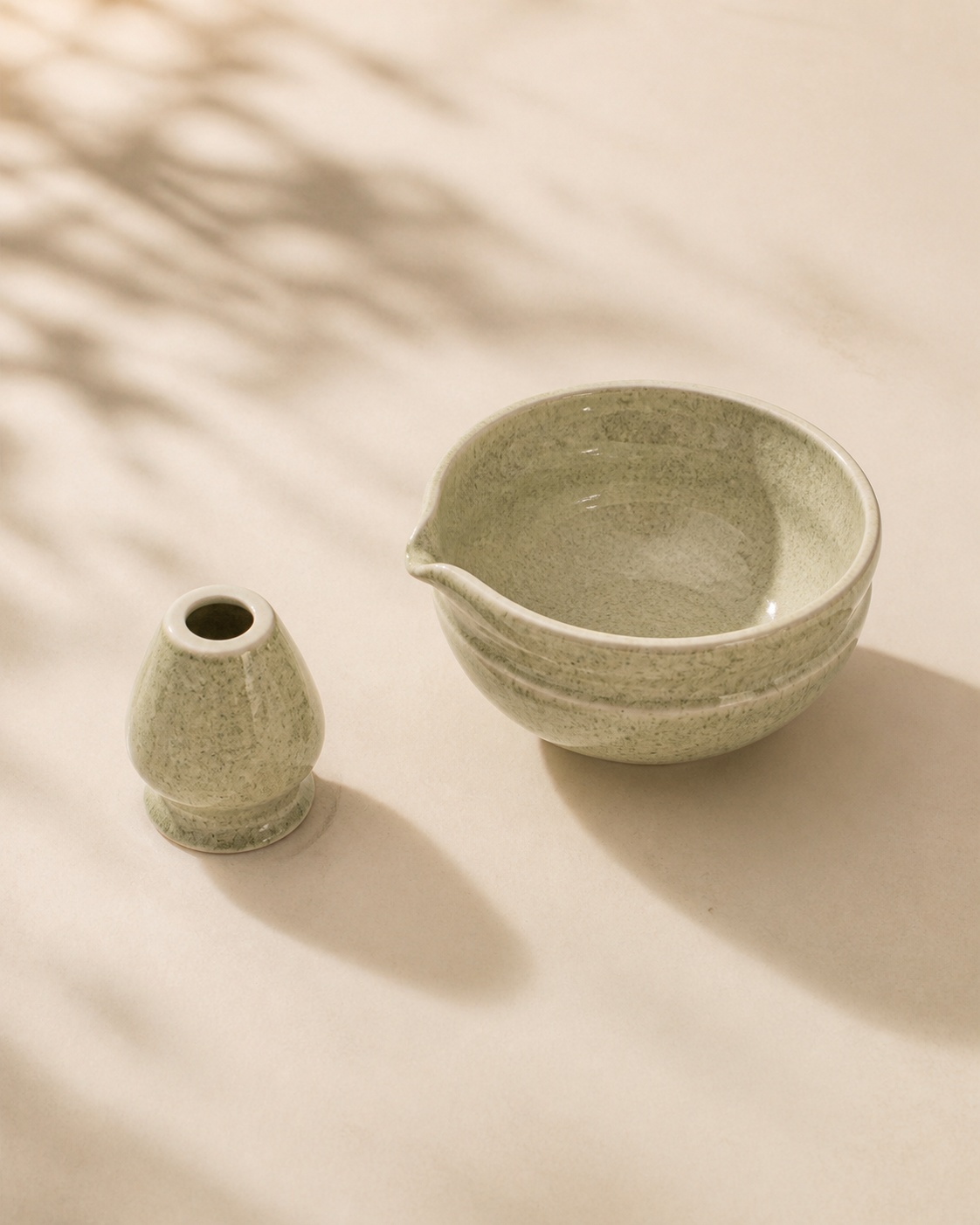 Bamboo Whisper ceramic matcha bowl and whisk holder