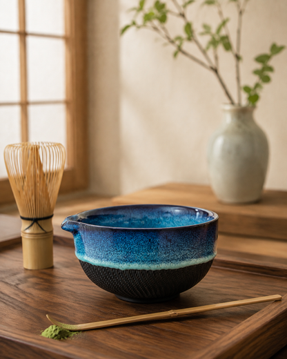 Kiln & Ritual matcha ceremony tools arranged on wooden tray