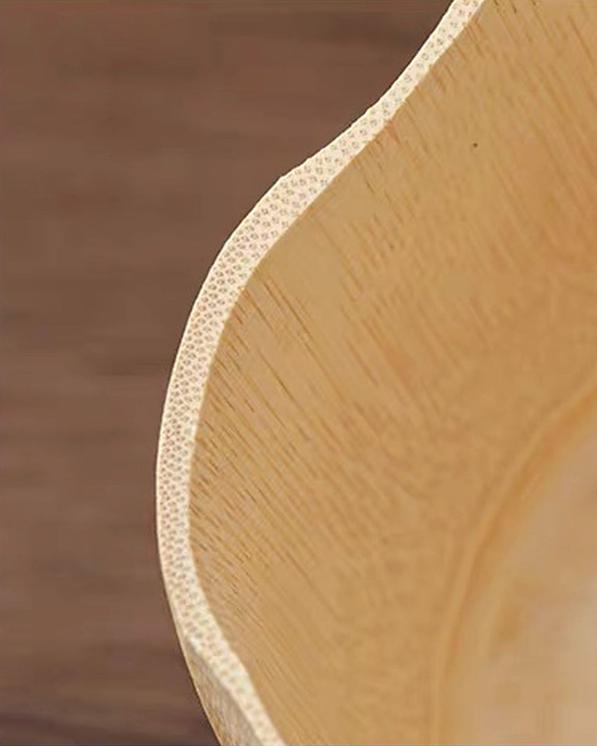 Close-up of the bamboo matcha bowl rim and grain texture