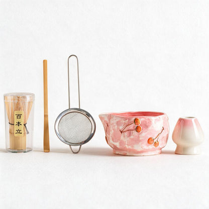 Cherry Pink 5-piece ceramic matcha set