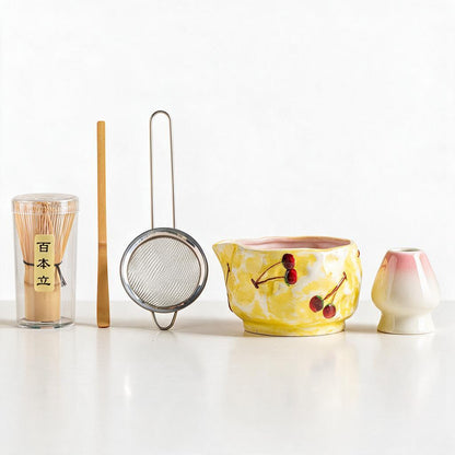 Cherry Yellow 5-piece ceramic matcha set