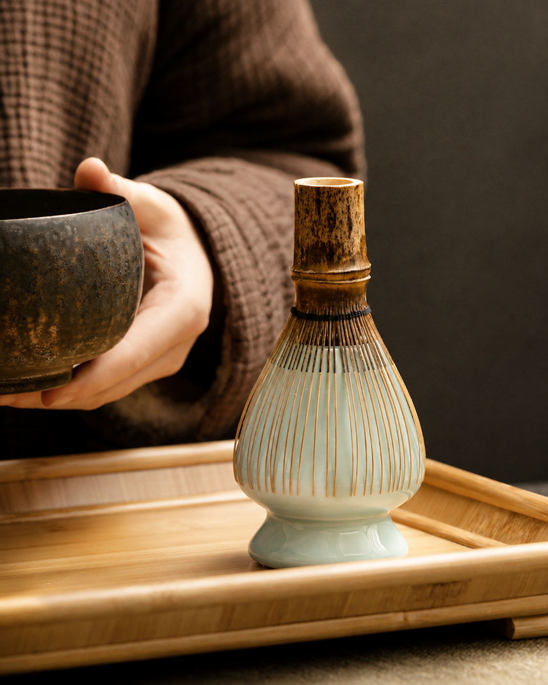 Traditional purple bamboo tea whisk