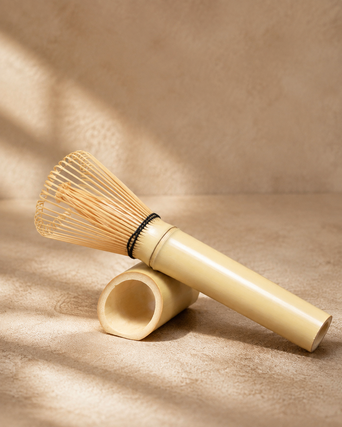 White bamboo tea whisk for beginner matcha practice