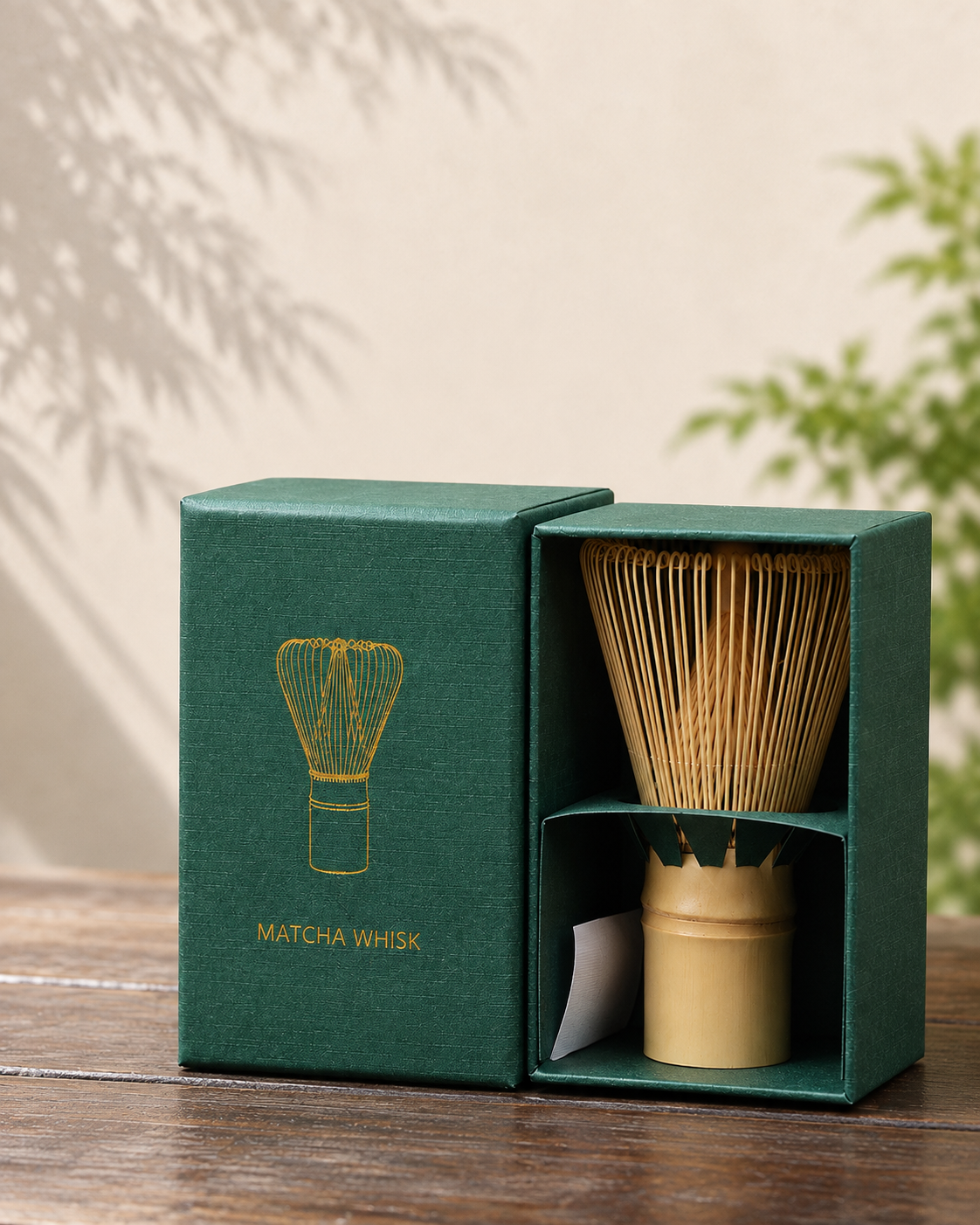 Natural white bamboo matcha whisk packaging image