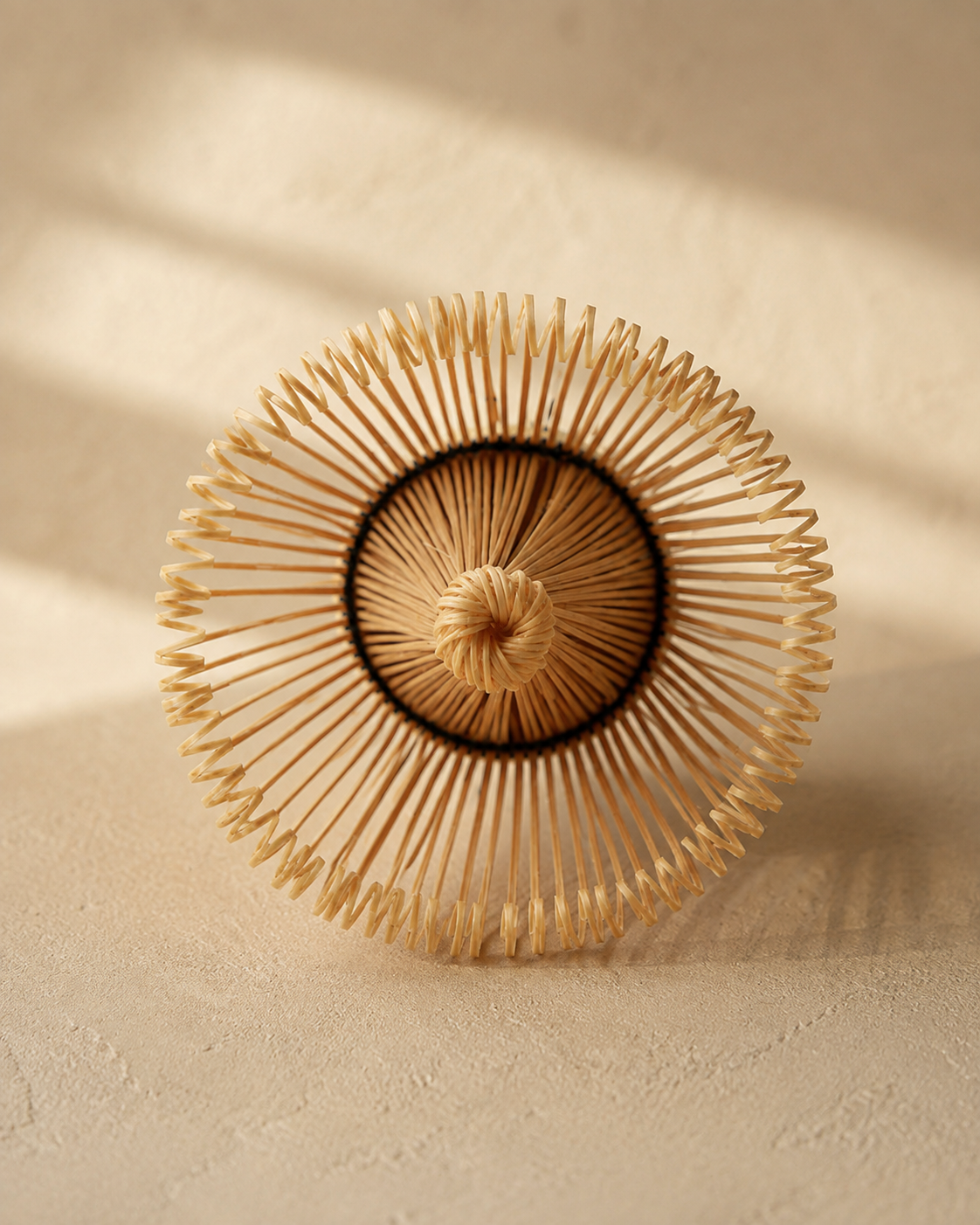 Natural white bamboo matcha whisk side view