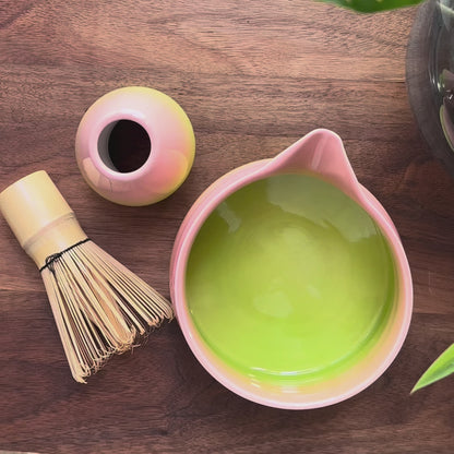Dawn Blend 2-Piece Japanese Style Ceramic Matcha Bowl and Whisk Set - Pink & Green